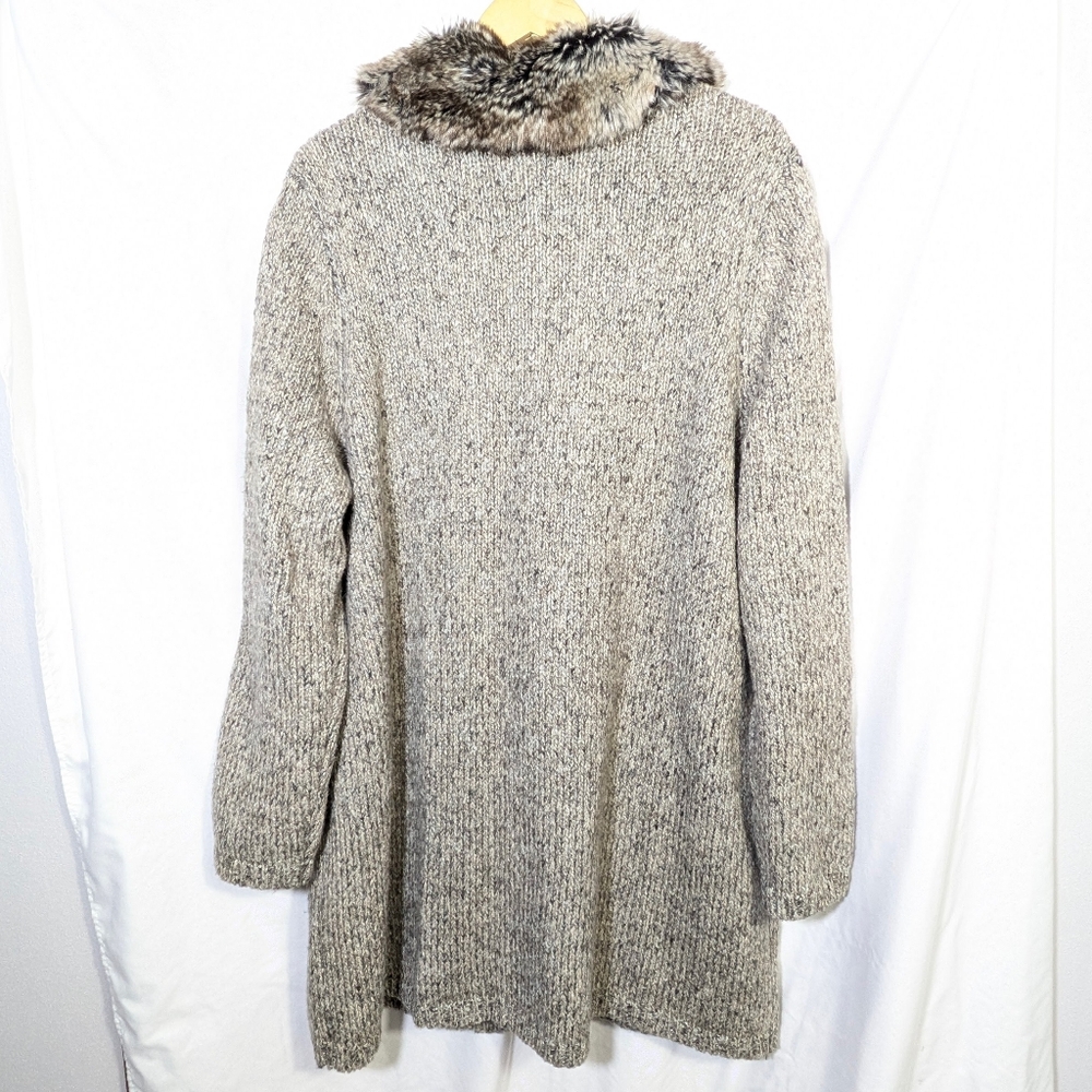 J Jill Women's Tweed Cardigan Sweater Coat Long Cardigan Faux Fur Collar XL - Picture 3 of 12